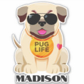 Aangepaste naam pug Life Sticker (Voorkant)