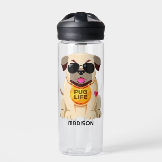 Aangepaste naam pug Life Waterfles (Voorkant)