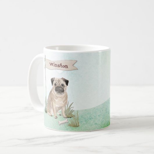 Aangepaste naam Pug Pet Dog Koffiemok (Voorkant links)