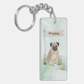 Aangepaste naam Pug Pet Dog Sleutelhanger (Voorkant Links)