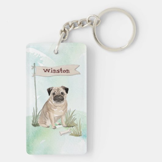 Aangepaste naam Pug Pet Dog Sleutelhanger (achterkant)
