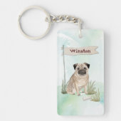 Aangepaste naam Pug Pet Dog Sleutelhanger (Voorkant)