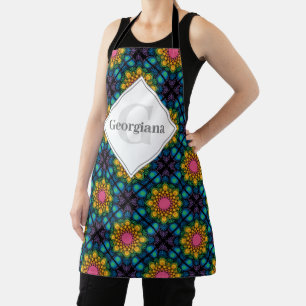 Aangepaste Naam Rainbow Floral Fountain Diamond Te Schort
