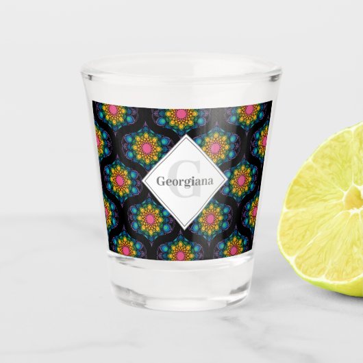 Aangepaste naam Rainbow Floral Fountain Mid Mod Og Shot Glas (Voorkant)