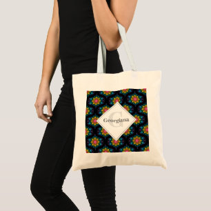 Aangepaste naam Rainbow Floral Fountain Mid Mod Og Tote Bag