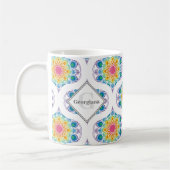 Aangepaste naam Rainbow Floral Mandala Retro Ogee Koffiemok (Links)