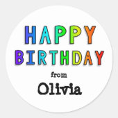 Aangepaste naam Rainbow Happy Birthday Ronde Sticker (Voorkant)
