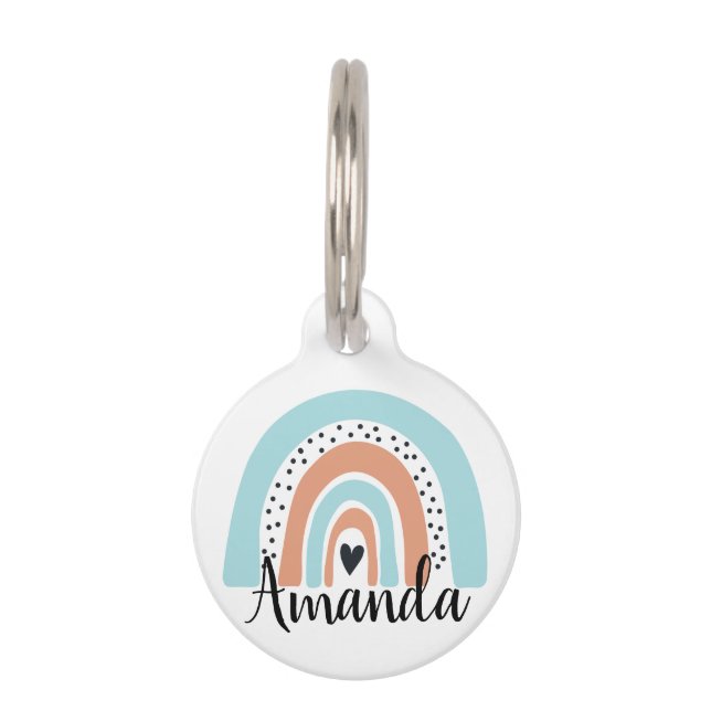 Aangepaste naam Rainbow Heart Blue Peach Huisdierpenning (Voorkant)