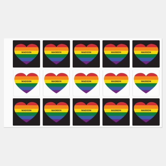 Aangepaste naam Rainbow Heart Labels (Vel)