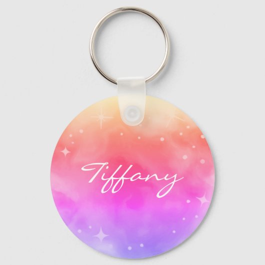 Aangepaste naam Rainbow Ombre Galaxy Stars Nebula  Sleutelhanger (Voorkant)