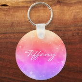 Aangepaste naam Rainbow Ombre Galaxy Stars Nebula  Sleutelhanger (Voorkant)