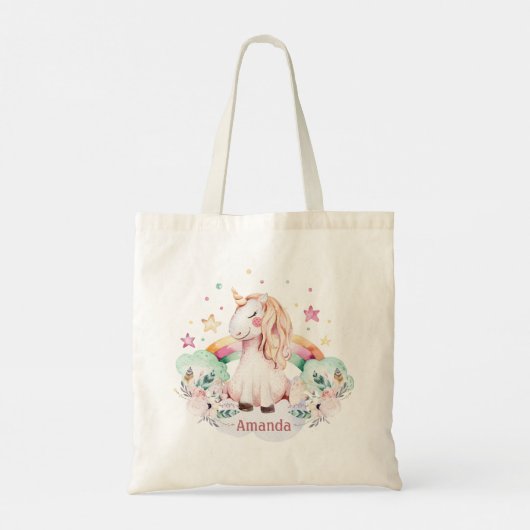 Aangepaste naam Rainbow Unicorn Tote Bag (Achterkant)