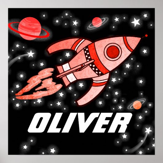 Aangepaste naam raketruimte jongens zwart rood pos poster (Voorkant)