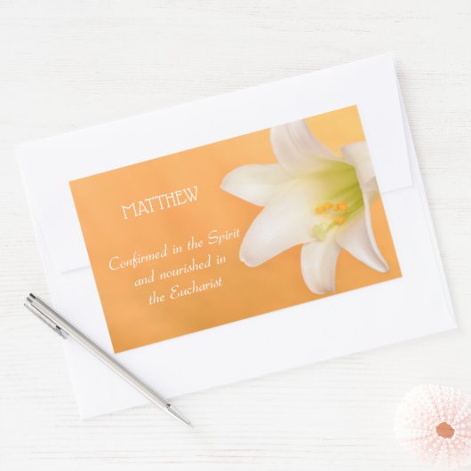 Aangepaste naam, RCIA gefeliciteerd Lily Rechthoekige Sticker (Envelop)