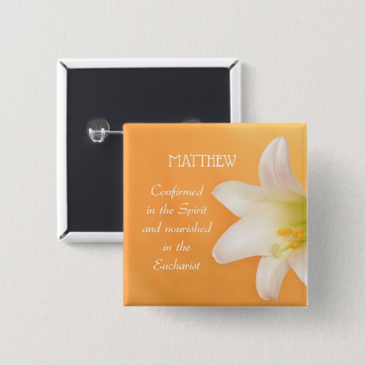 Aangepaste naam, RCIA gefeliciteerd Lily Vierkante Button 5,1 Cm (Voorkant /achterkant)