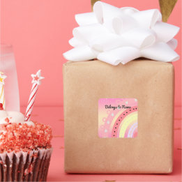 Aangepaste naam: Referplate Cute Pink Rainbow Squa Vierkante Sticker