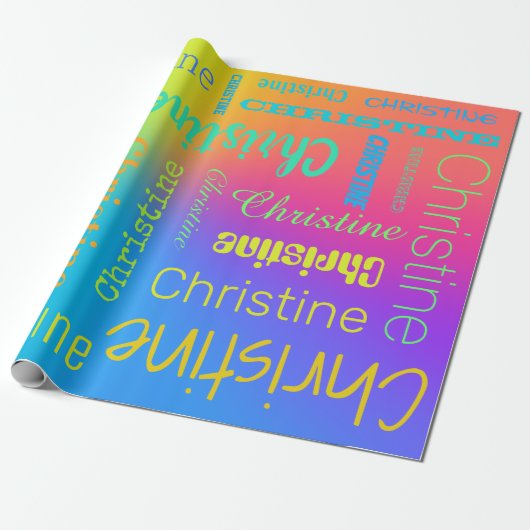 Aangepaste naam regenboog cadeaupapier (Uitgerold)