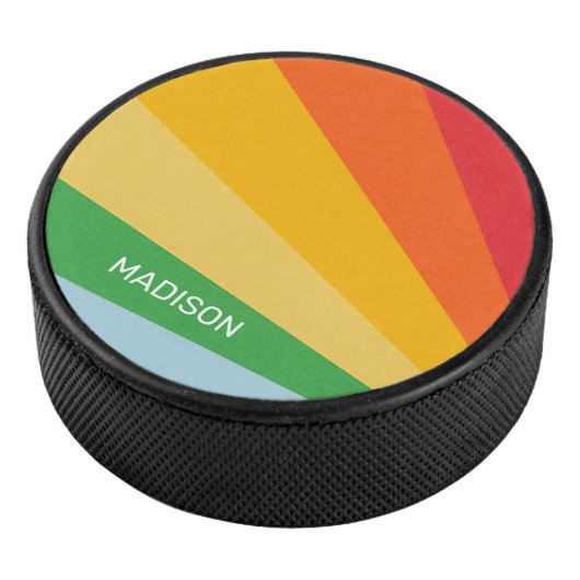 Aangepaste naam Regenboog kleuren Hockey Puck (3/4)