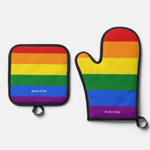 Aangepaste naam Regenboog Vlag Ovenwant & Pannenlap Set