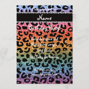 Aangepaste naam regenbooglitter cheetah afdruk kaart