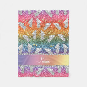 Aangepaste naam regenbooglitter engel vleugels fleece deken