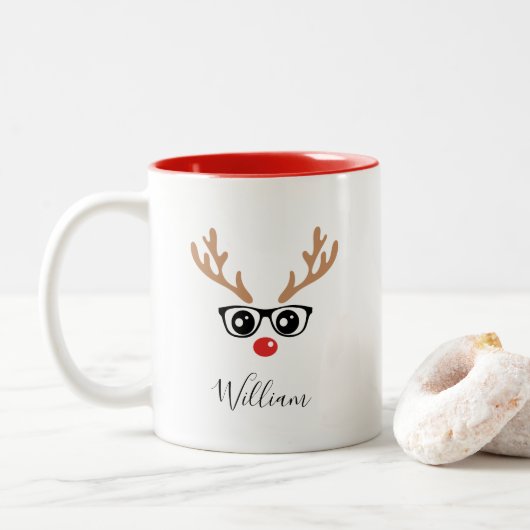 Aangepaste Naam Rendier Gezicht Kerst Mok (Met donut)