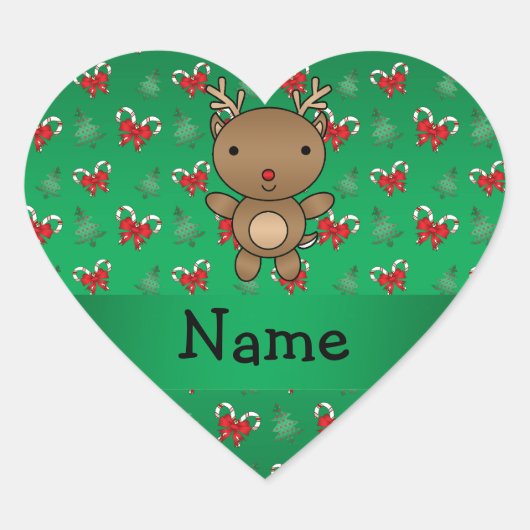 Aangepaste naam rendiergroene snoeprietkoeien hart sticker (Voorkant)