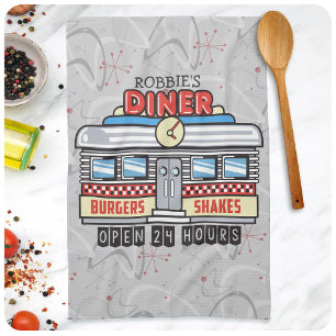 Aangepaste NAAM Retro 50s Diner Bord Fifties Atoma Theedoek