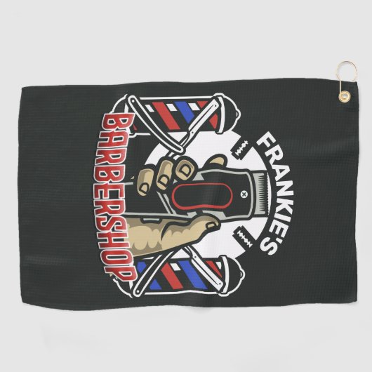 Aangepaste naam Retro Barber Winkel Pole Barbersho Golfhanddoek (Horizontaal)