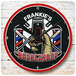 Aangepaste naam Retro Barber Winkel Pole Barbersho Ronde Klok