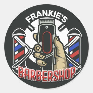 Aangepaste naam Retro Barber Winkel Pole Barbersho Ronde Sticker