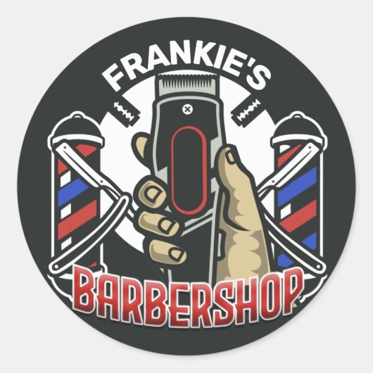 Aangepaste naam Retro Barber Winkel Pole Barbersho Ronde Sticker (Voorkant)