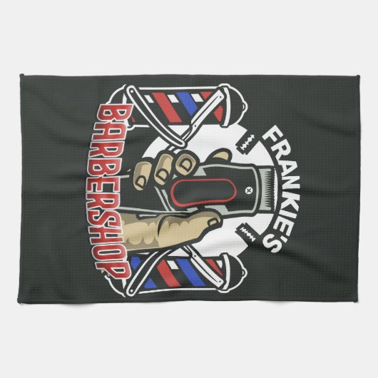 Aangepaste naam Retro Barber Winkel Pole Barbersho Theedoek (Horizontaal)