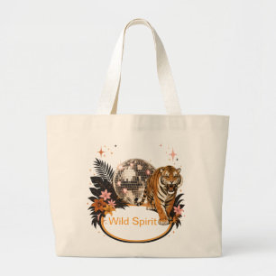 Aangepaste naam Retro Disco Tijger Verjaardagscade Grote Tote Bag