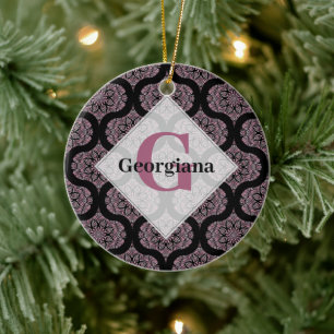 Aangepaste naam Retro Dusky Roos Bloemen Fronds Ma Keramisch Ornament