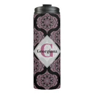 Aangepaste naam Retro Dusky Roos Bloemen Fronds Ma Thermosbeker