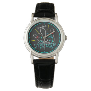 Aangepaste naam Retro Faux Neon Bowler Bowling Lan Horloge