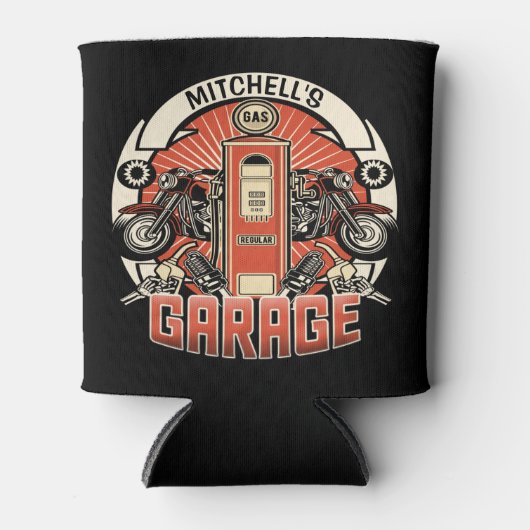 Aangepaste NAAM Retro Gaspomp motorfiets Blikjeskoeler (Voorkant)