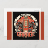 Aangepaste NAAM Retro Gaspomp motorfiets Briefkaart (Voorkant / Achterkant)