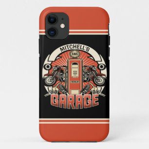 Aangepaste NAAM Retro Gaspomp motorfiets iPhone 11 Hoesje