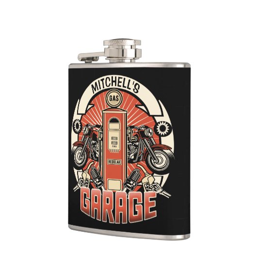 Aangepaste NAAM Retro Gaspomp motorfiets Heupfles (Links)