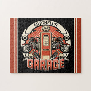 Aangepaste NAAM Retro Gaspomp motorfiets Legpuzzel