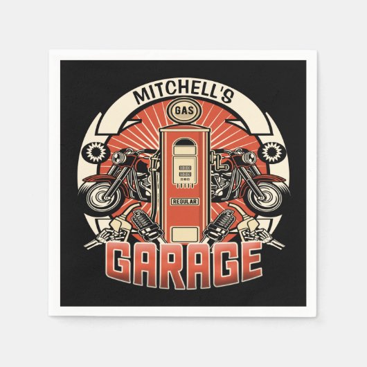 Aangepaste NAAM Retro Gaspomp motorfiets Servet (Voorkant)