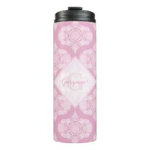 Aangepaste naam Retro jaren 1970 Preppy in roze ma Thermosbeker