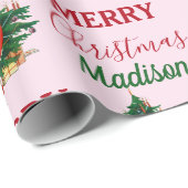 Aangepaste naam Retro Kerstmis - kerstboom roze Cadeaupapier (Rol Hoek)