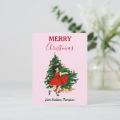 Aangepaste naam Retro Kerstmis - kerstboom roze Feestdagenkaart (Staand voorkant)