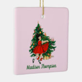 Aangepaste naam Retro Kerstmis - kerstboom roze Keramisch Ornament (Rechts)