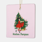 Aangepaste naam Retro Kerstmis - kerstboom roze Keramisch Ornament (Links)