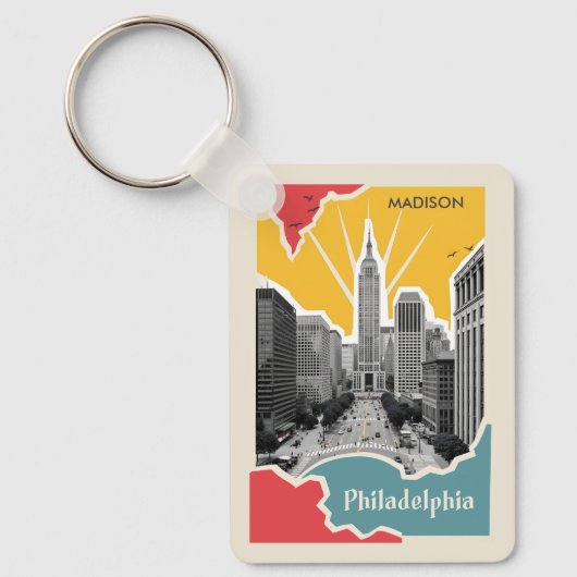 Aangepaste naam Retro Philadelphia Sleutelhanger (Voorkant)