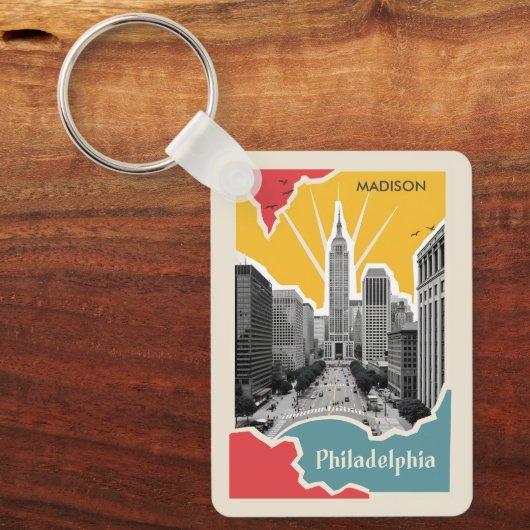 Aangepaste naam Retro Philadelphia Sleutelhanger (Voorkant)